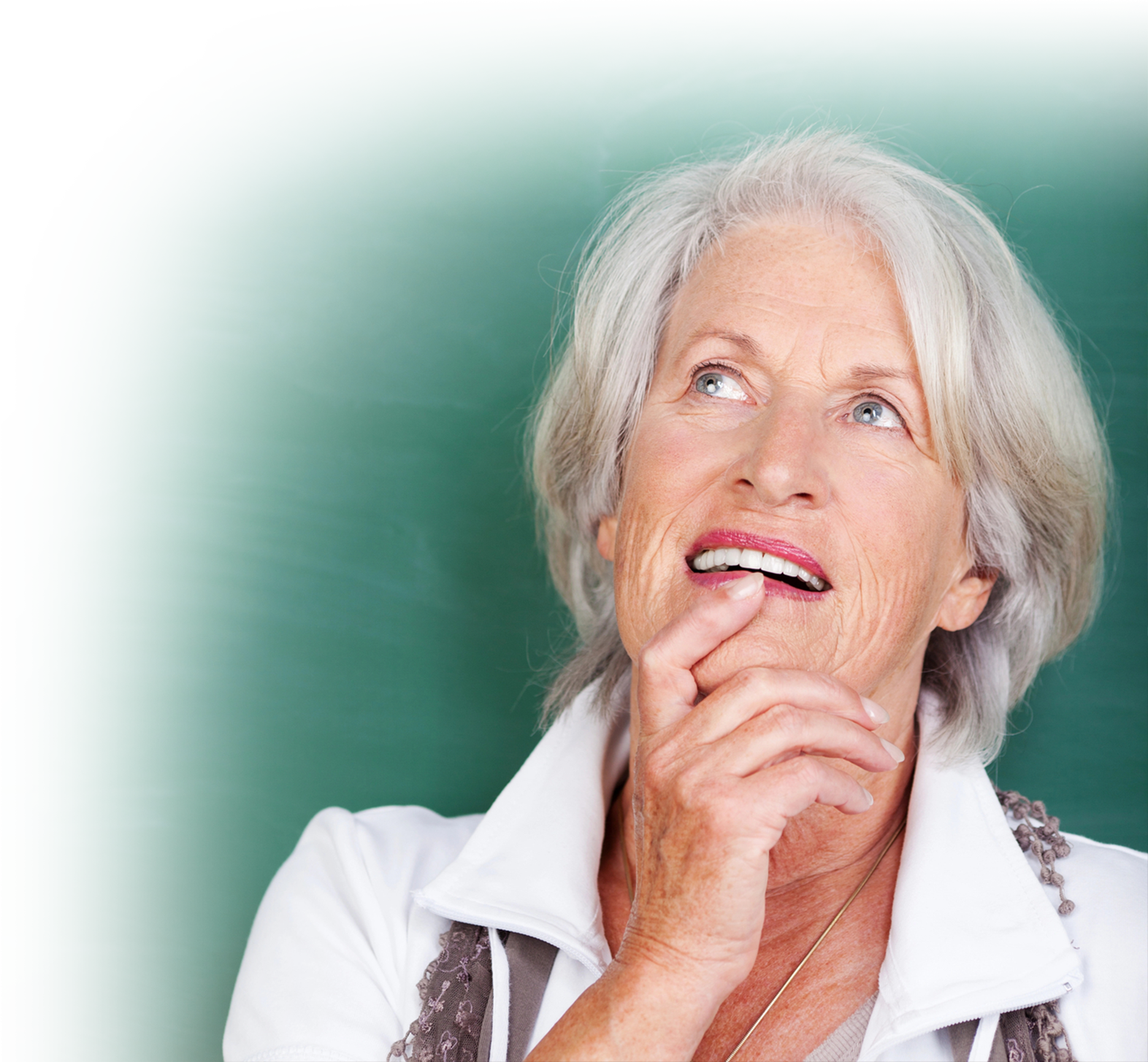 Senior woman standing thinking